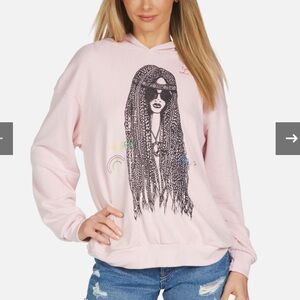 Lauren Moshi Harmony Hippie Girl Sweatshirt in Pink XS $220 MSRP